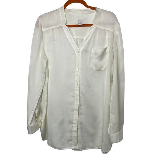 Chico's shirt blouse tunic top women's 12 semi sheer button down  up cream - Picture 1 of 16